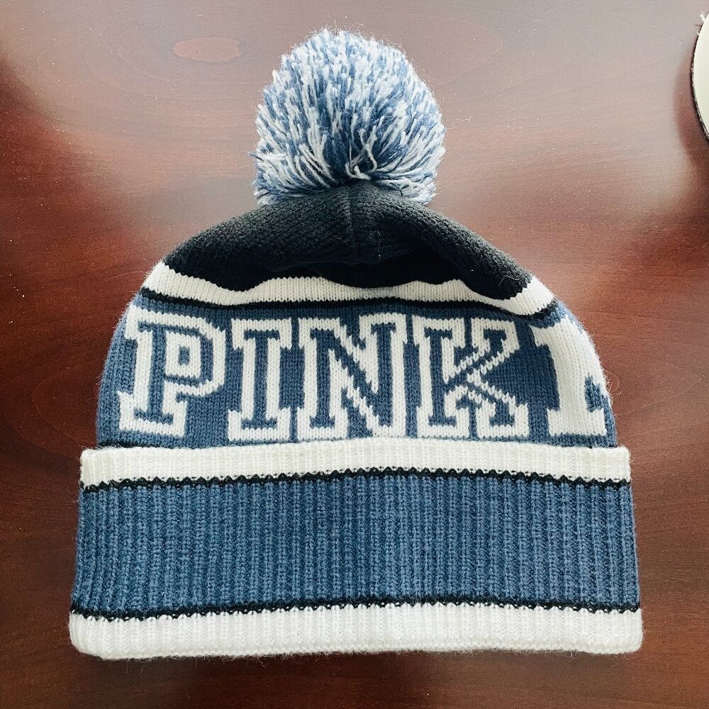 Pink Victorias Secret Womens Multicolor Winter Pom Pom Knit Bennie Hat One Size